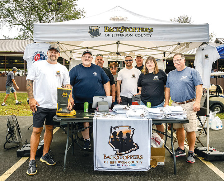 From left, BackStoppers of Jefferson County president Mike Simms, North Jefferson County Ambulance Chief Jamie Guinn, Byrnes Mill Chief Frank Selvaggio, SSM Health Care EMS education manager Shirley Gastler, Sgt. Cody Umfress, retired Eureka Police Chie...
